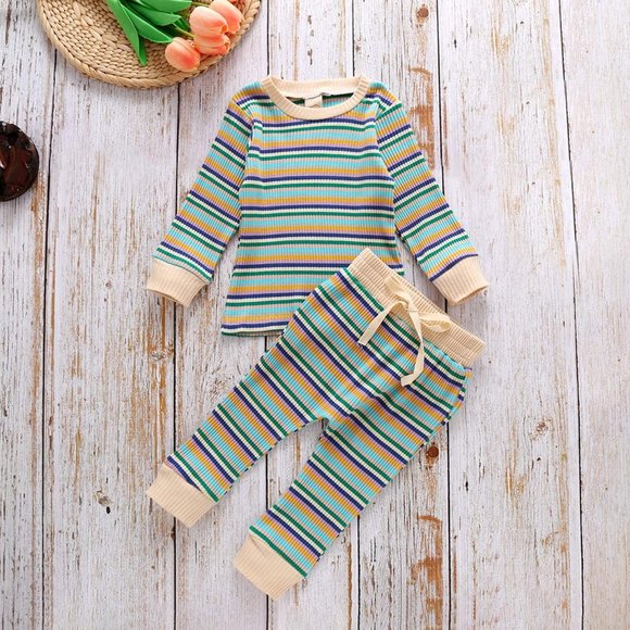 Baby Girl Stripes Spring Outfit Top Shirt & Pants - Picture 2 of 7